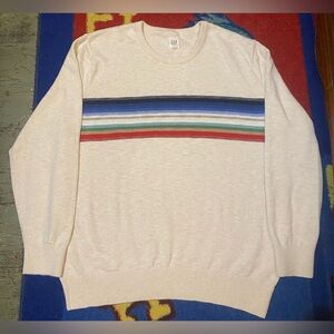 VTG Gap Sweater Mens Xl Colorful Striped White Cotton Blend Crewneck Boho Retro
